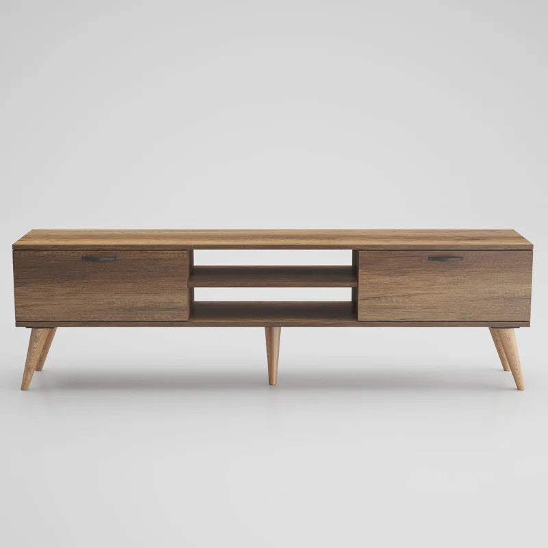 Deko Walnut Mid-Century Tv Stand Up to 80''