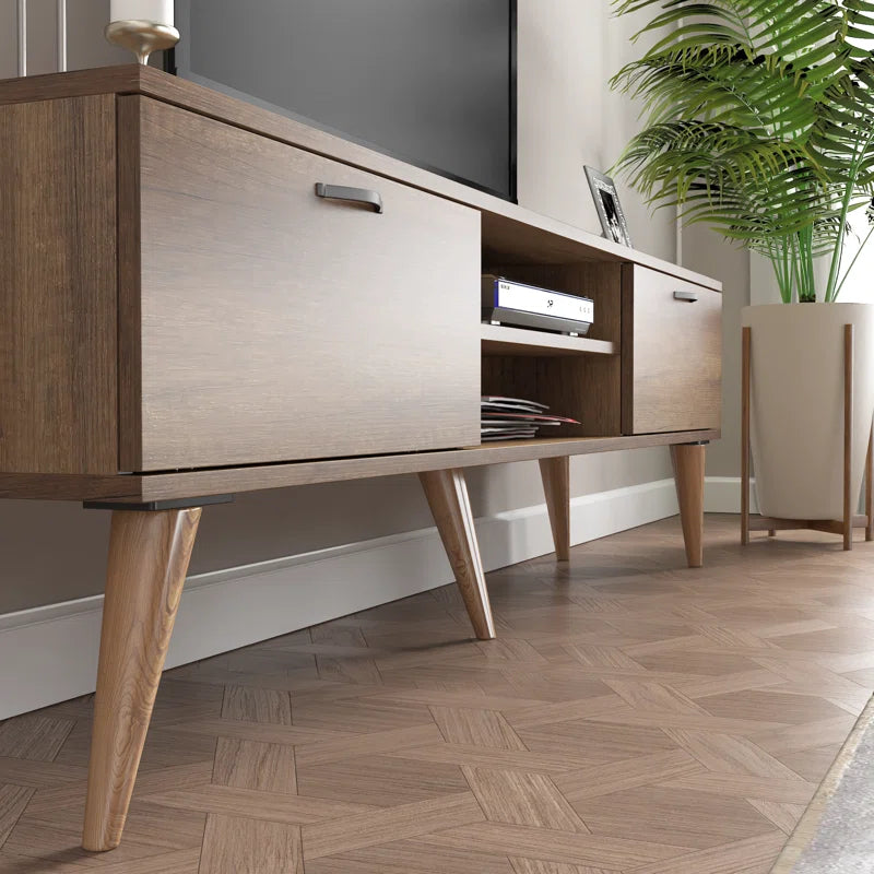 Deko Walnut Mid-Century Tv Stand Up to 80''