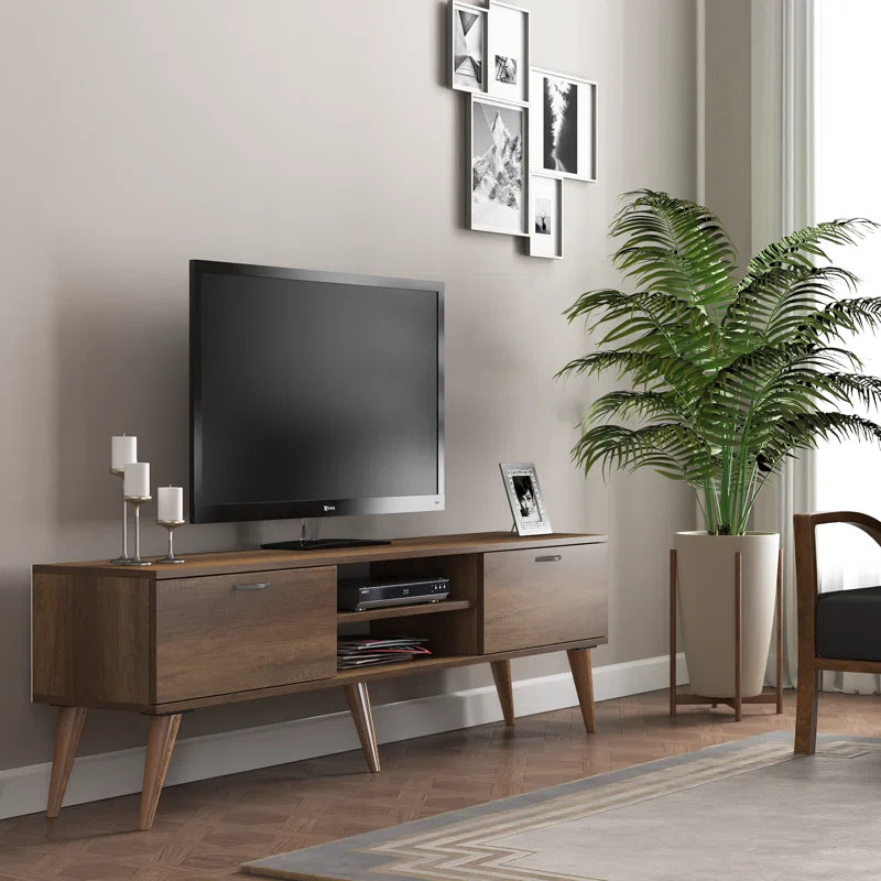 Deko Walnut Mid-Century Tv Stand Up to 80''