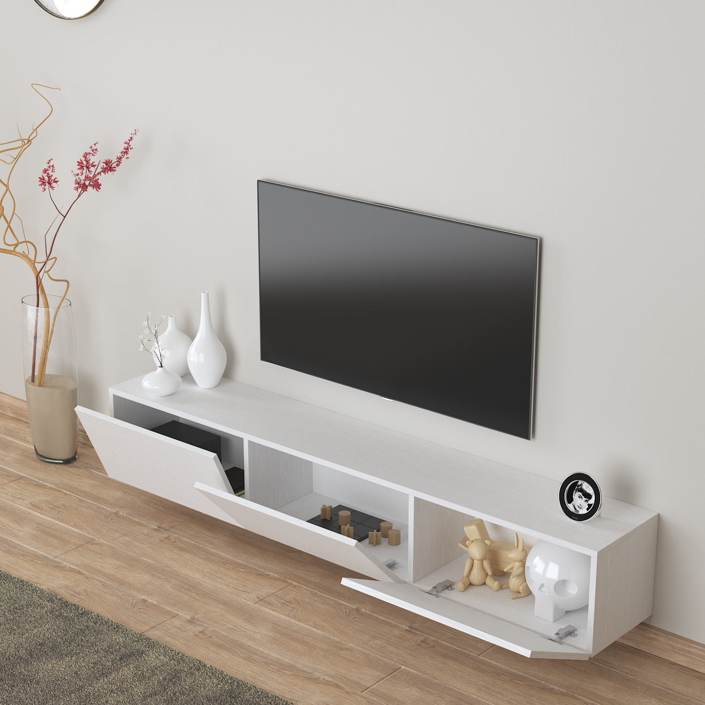 Colima White Floating TV Stand Up to 80" TVs