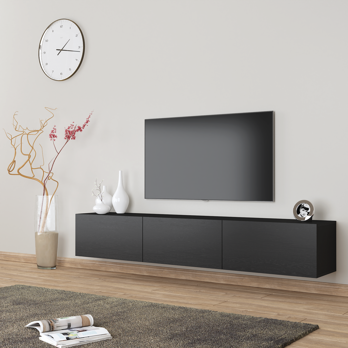 Colima Black Floating TV Stand Up to 80" TVs