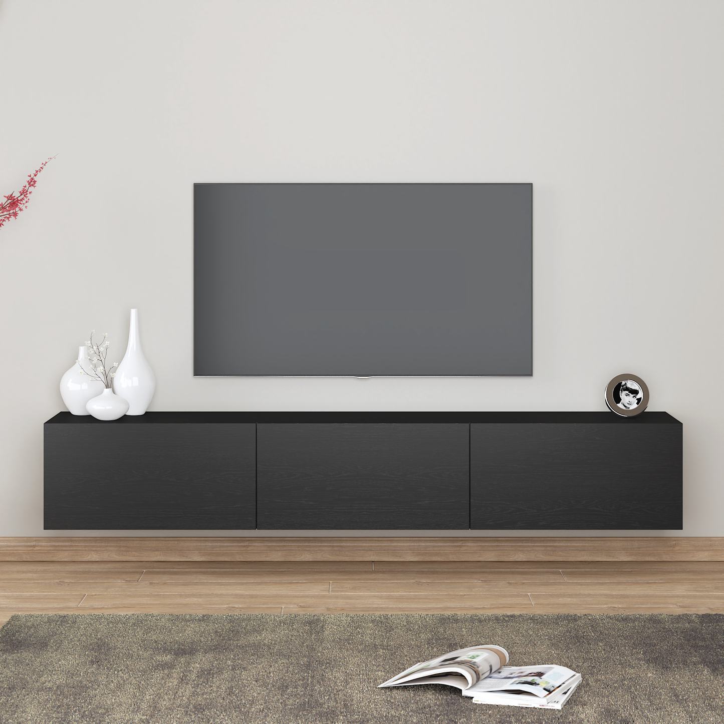 Colima Black Floating TV Stand Up to 80" TVs