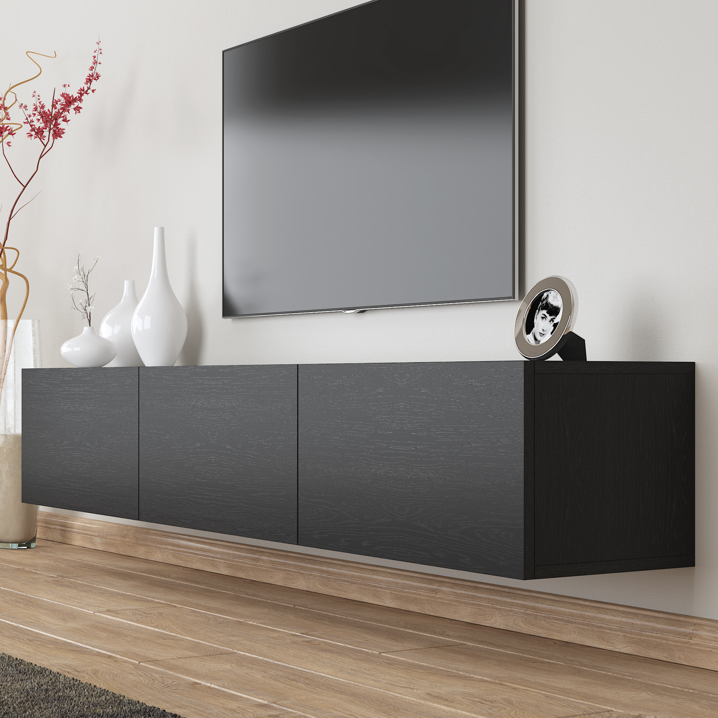 Colima Black Floating TV Stand Up to 80" TVs