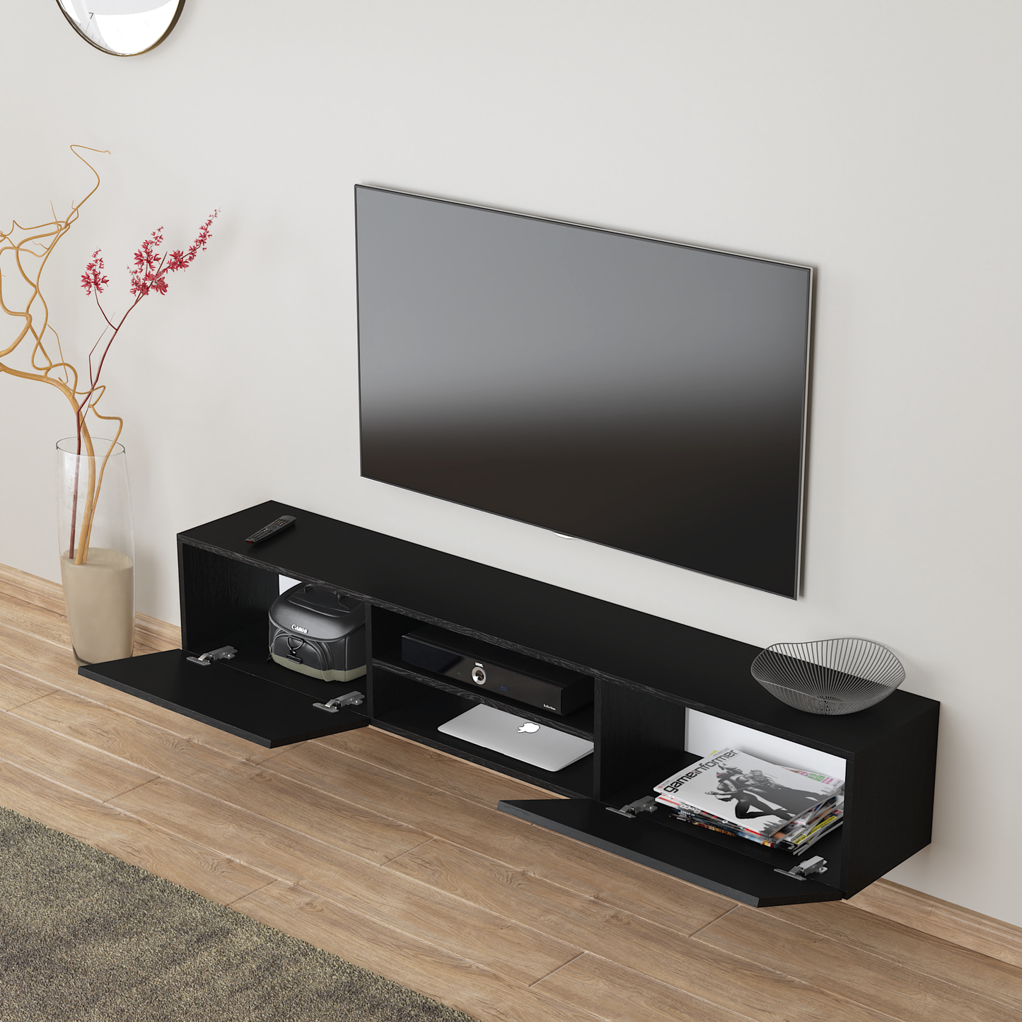 Waco Black Floating TV Stand Up to 80" TVs