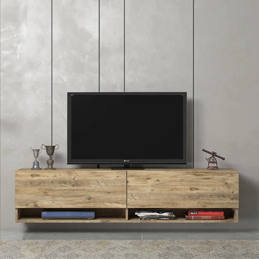 Austin Pine Color Modern Floating TV Stand Up to 80"