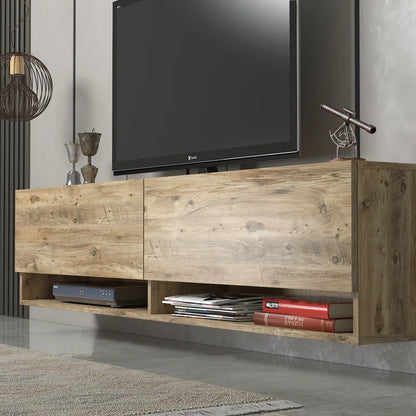 Austin Pine Color Modern Floating TV Stand Up to 80"