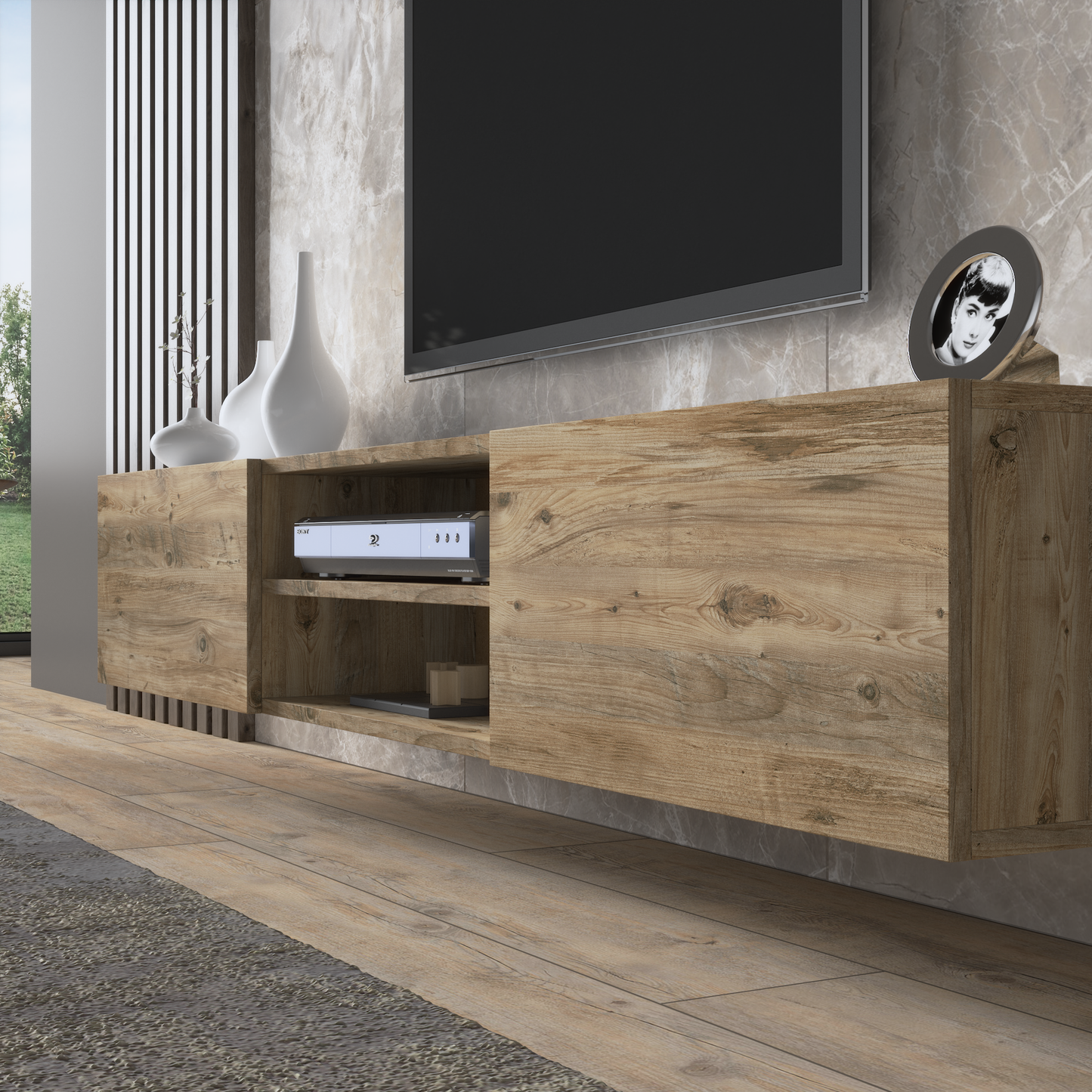 Waco Pine Floating TV Stand Up to 80" TVs