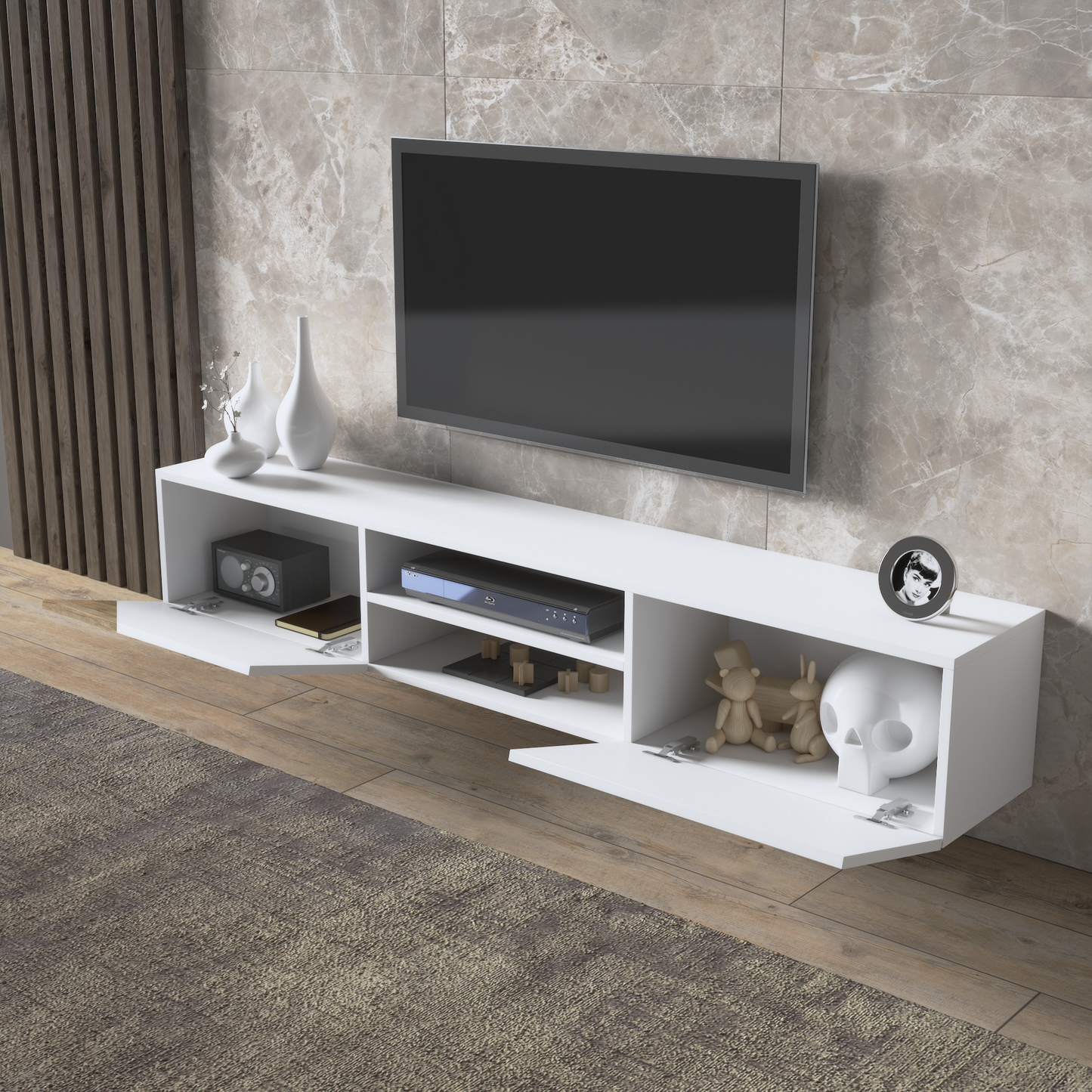 Waco White Floating TV Stand Up to 80" TVs