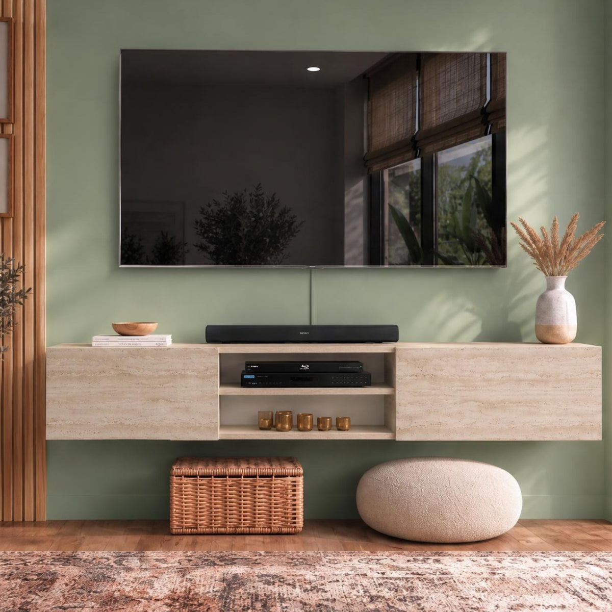Waco Travertine Beige Floating TV Stand Up to 80" TVs