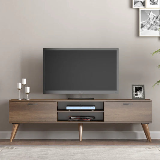 Deko Walnut Mid-Century  Tv Stand Up to 80''