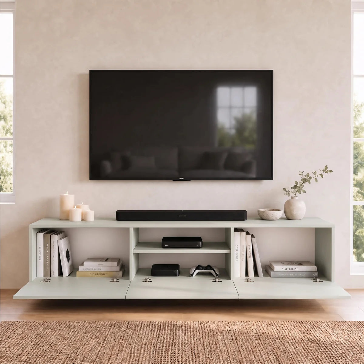Colima Sage Green Floating TV Stand Up to 80" TVs
