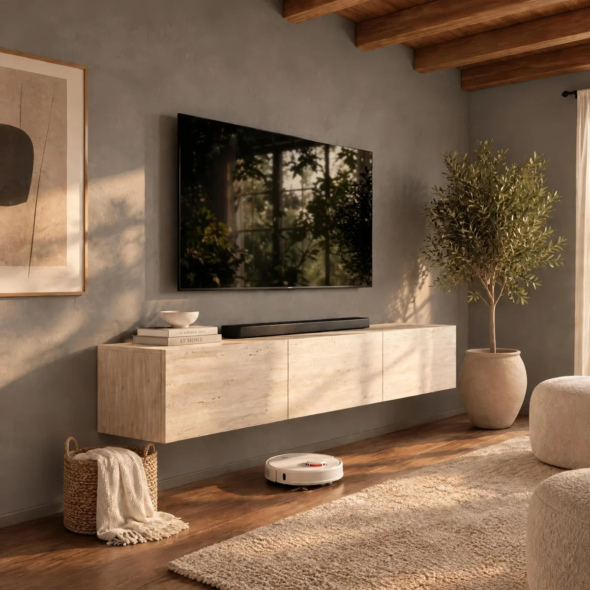 Colima Travertine Floating TV Stand Up to 80" TVs