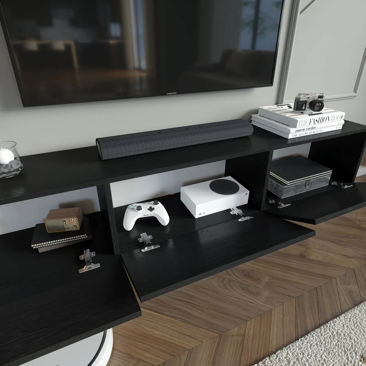 Colima Black Floating TV Stand Up to 80" TVs