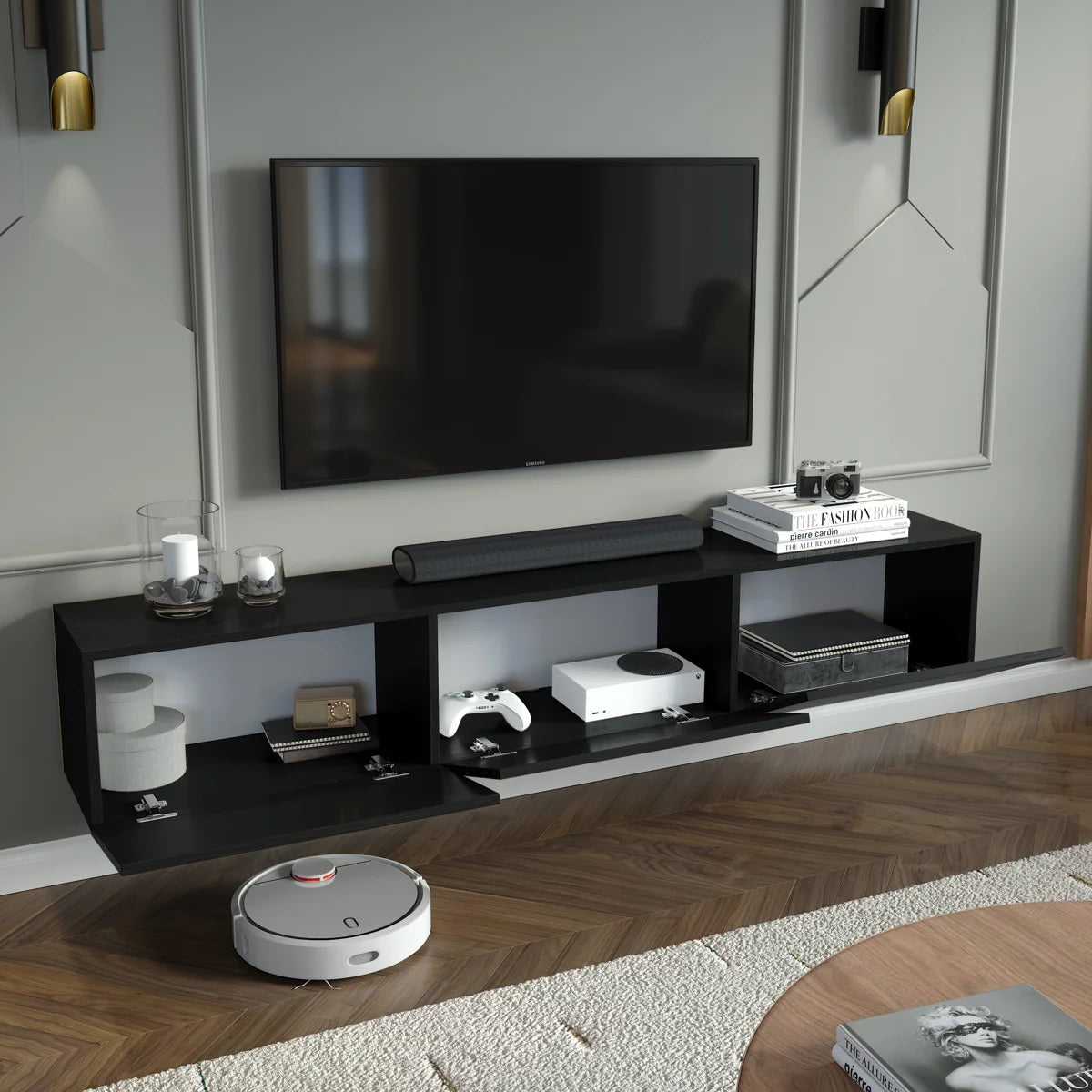 Colima Black Floating TV Stand Up to 80" TVs
