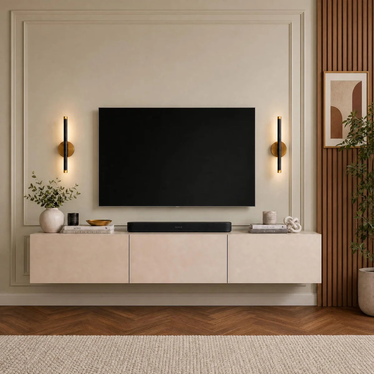 Colima Mink Beige Floating TV Stand Up to 80" TVs