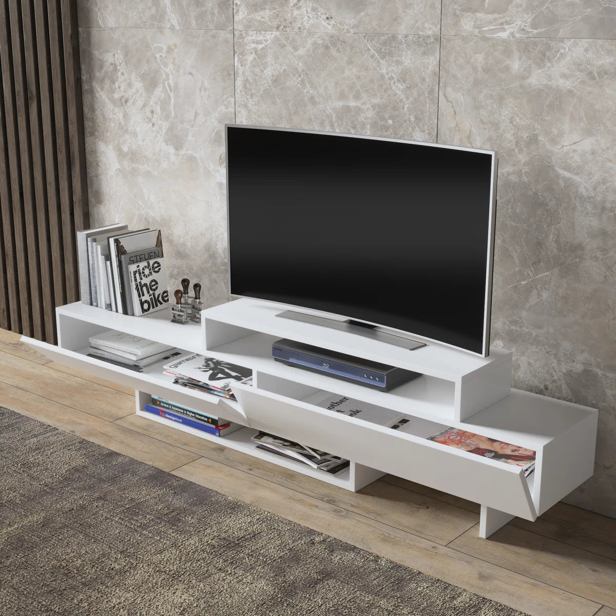 Zen White  Minimalist TV Stand Up to 65"