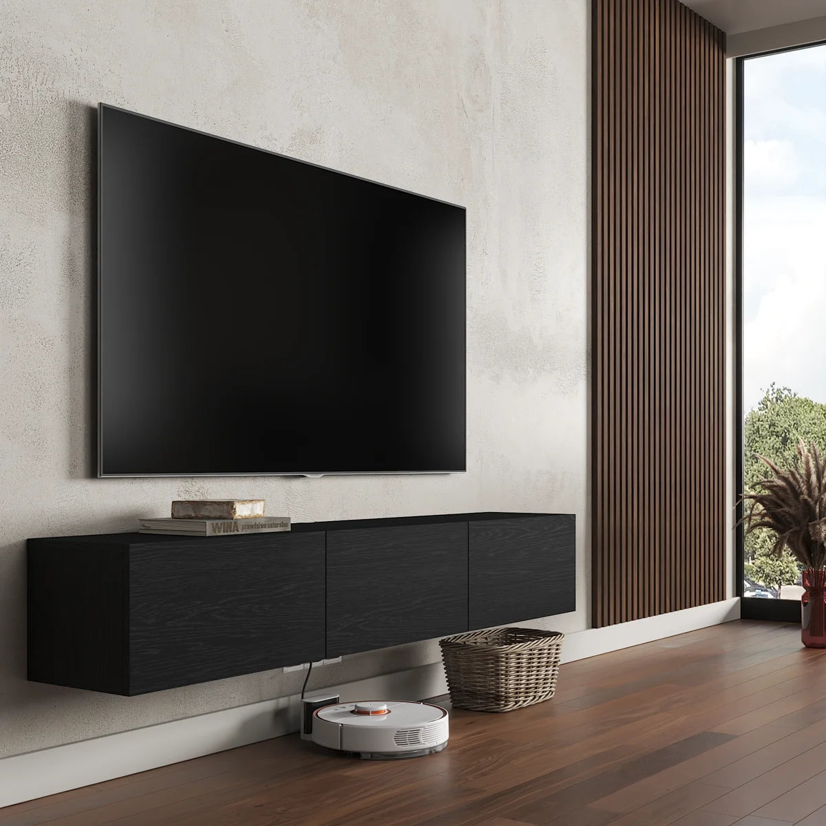 Colima Black Floating TV Stand Up to 80" TVs