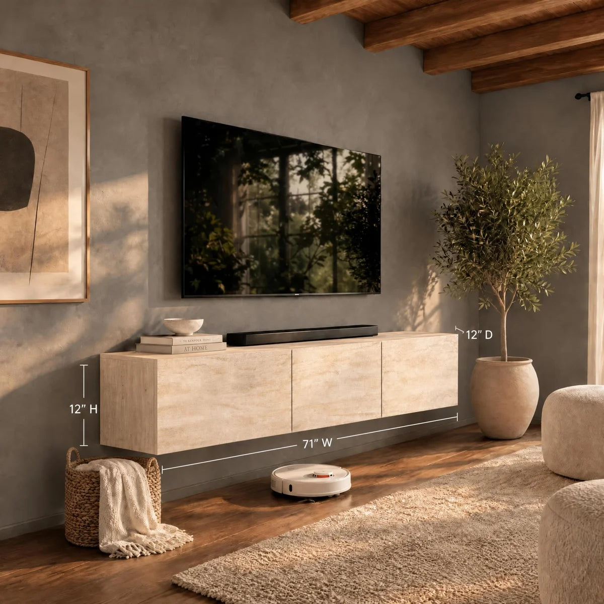 Colima Travertine Floating TV Stand Up to 80" TVs