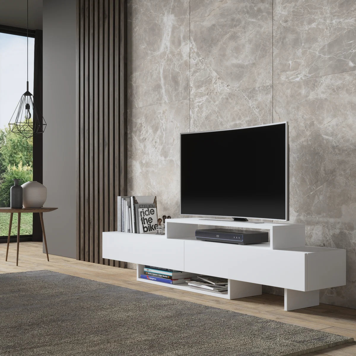 Zen White  Minimalist TV Stand Up to 65"