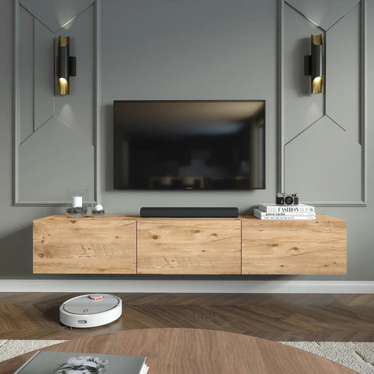 Colima Pine Floating TV Stand Up to 80" TVs