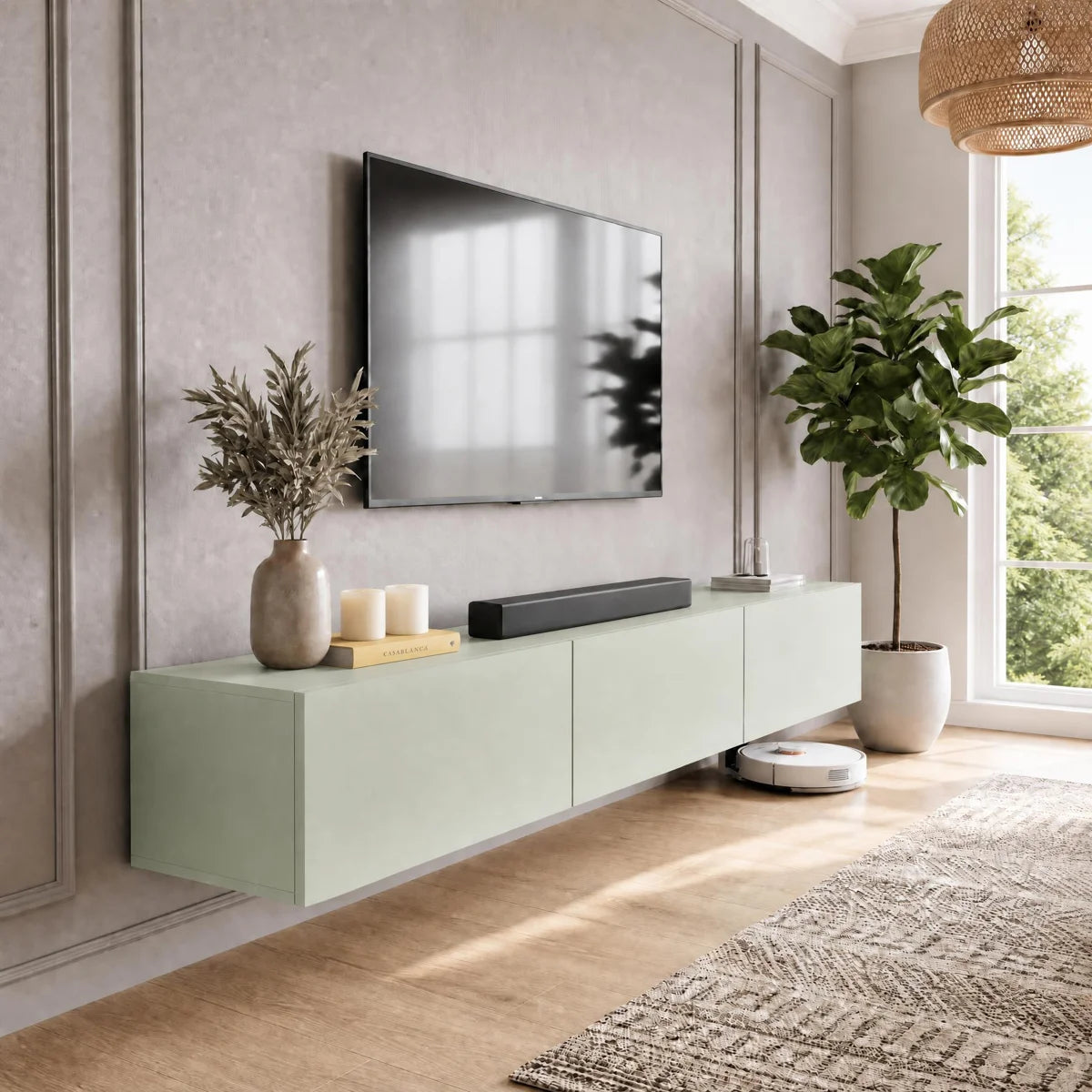 Colima Sage Green Floating TV Stand Up to 80" TVs