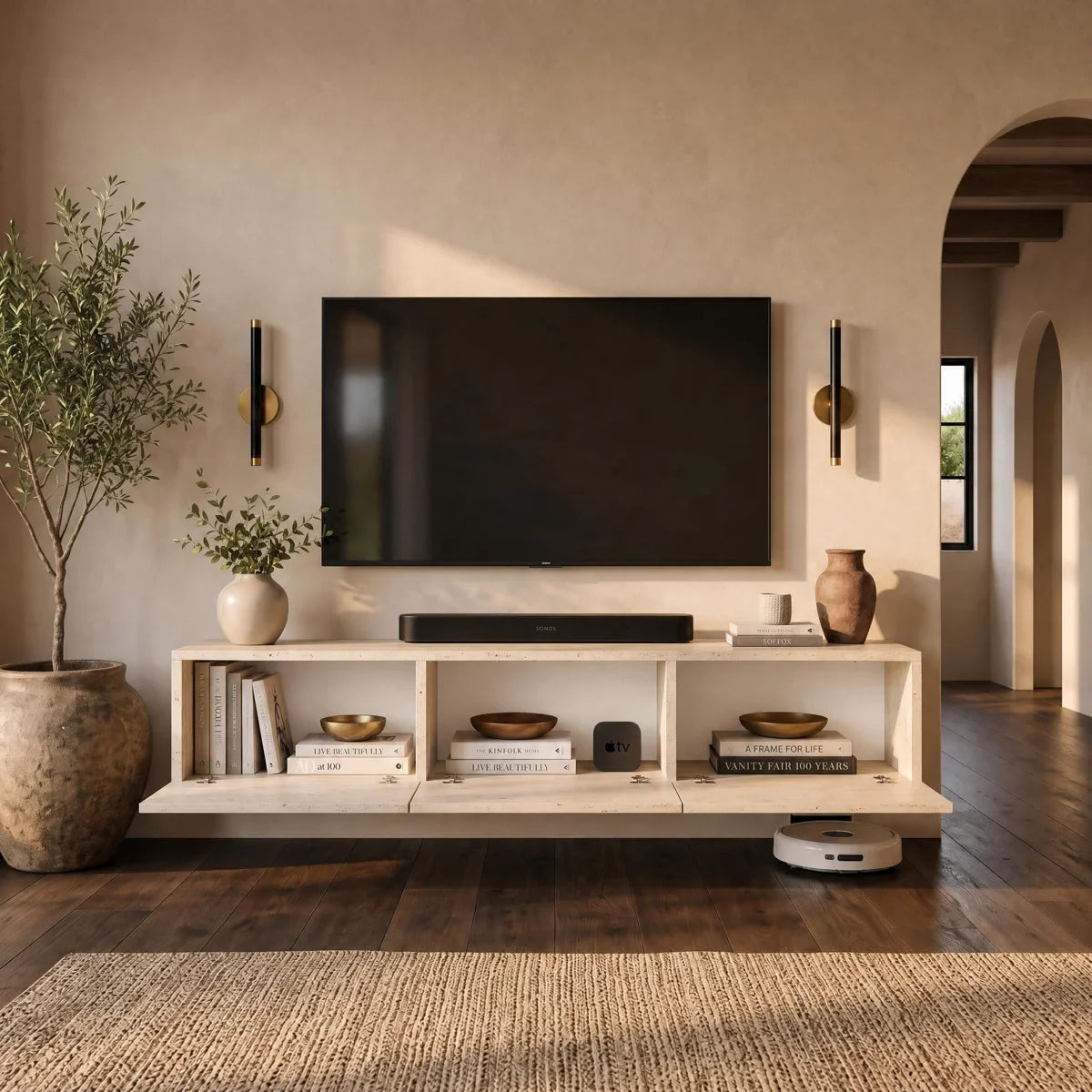 Colima Travertine Floating TV Stand Up to 80" TVs