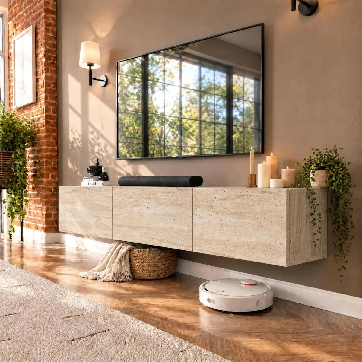 Colima Travertine Floating TV Stand Up to 80" TVs