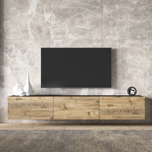 Colima Black Pine Floating TV Stand Up to 80" TVs