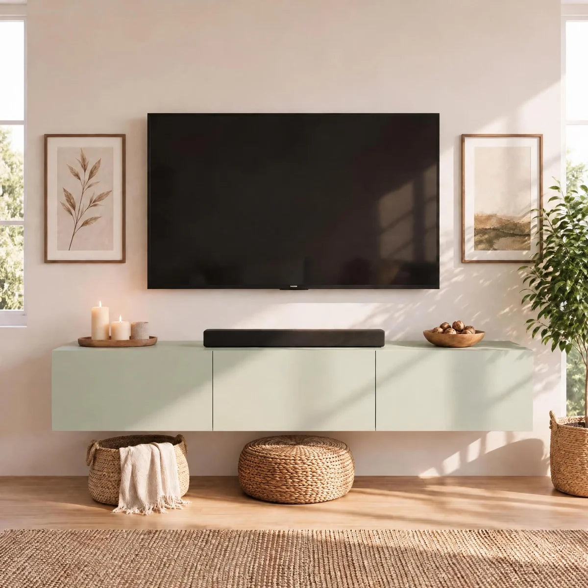 Colima Sage Green Floating TV Stand Up to 80" TVs